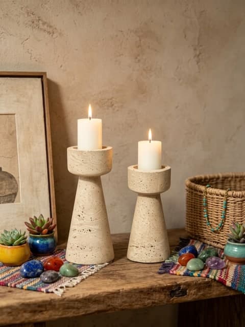 Sculptura Travertine Candle Holder